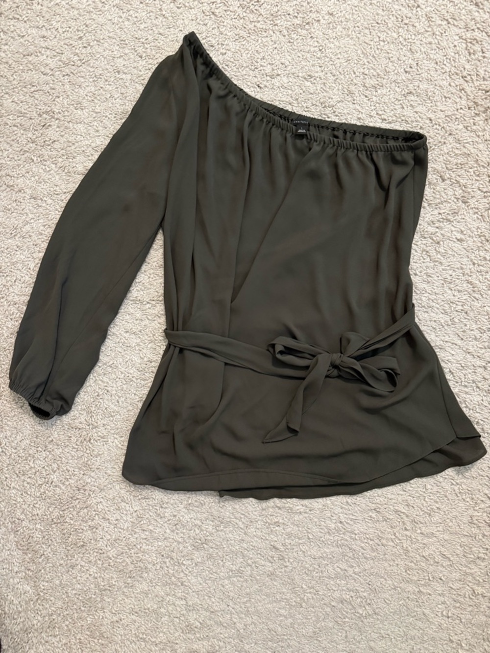 Ann Taylor Olive One-Shoulder Belted Blouse